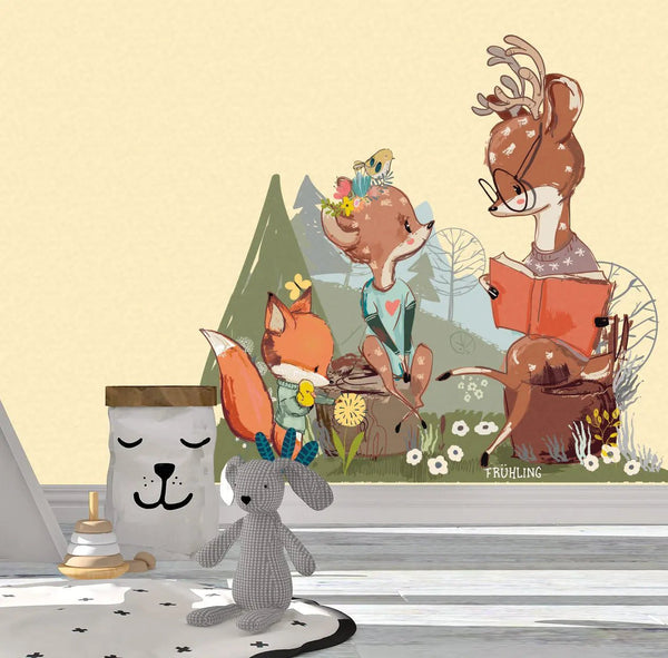 Wandtattoo Fuchs Rehkitz Kinderzimmer – Frühlingshafte Wiesenfreunde in sanften Farben - Sunnywall - Individualität trifft Design