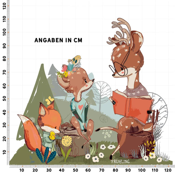 Wandtattoo Fuchs Rehkitz Kinderzimmer – Frühlingshafte Wiesenfreunde in sanften Farben - Sunnywall - Individualität trifft Design