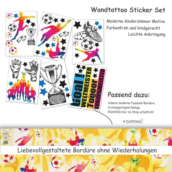 Wandtattoo Fussball Spieler Kinderzimmer Wandaufkleber Set - Sunnywall - Individualität trifft Design