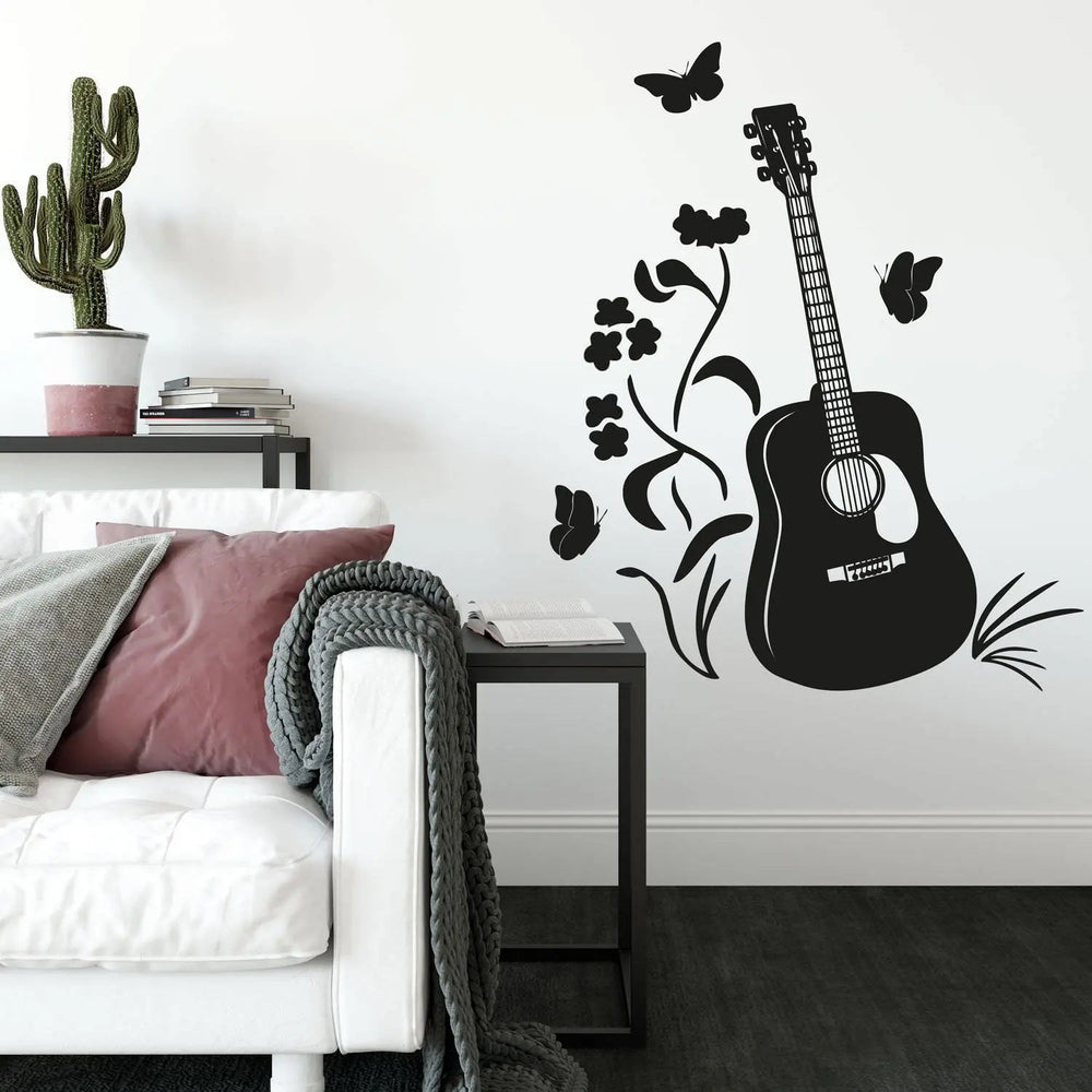 Wandtattoo Gitarre Blumen – Musikalisches Motiv mit floraler Note - Sunnywall - Individualität trifft Design