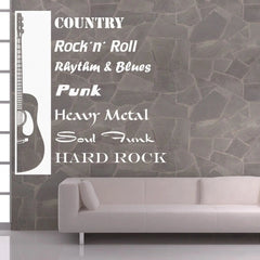 Wandtattoo Gitarre Musikrichtungen – Halbe Western-Gitarre mit Musikgenres als Typografie - Sunnywall - Individualität trifft Design