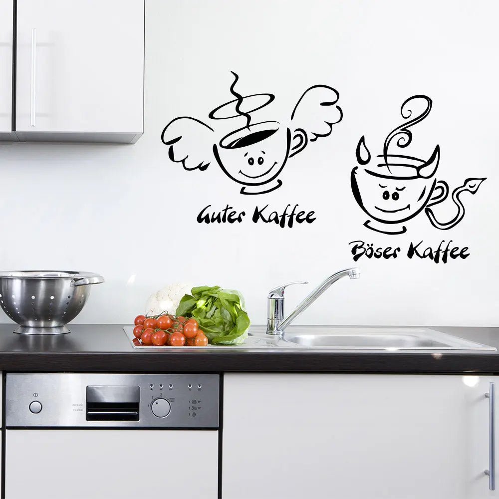 Wandtattoo Guter Kaffee – Witziges Tassen-Duo mit Engel & Teufel - Sunnywall - Individualität trifft Design