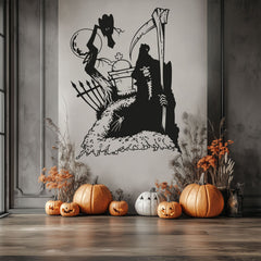Wandtattoo Halloween Friedhof – Sensenmann am Grab | Gruseliger Wandaufkleber für die Halloween-Dekoration - Sunnywall - Individualität trifft Design
