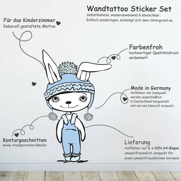 Wandtattoo Hase Kinderzimmer – cooler Hase mit Sonnenbrille und Skateboard - Sunnywall - Individualität trifft Design