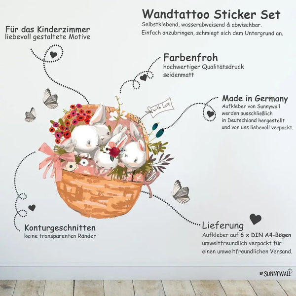Wandtattoo Hasen Kinderzimmer Wandaufkleber Set - Sunnywall - Individualität trifft Design