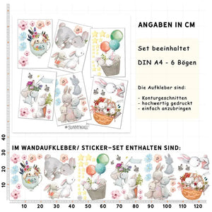 Wandtattoo Hasen Kinderzimmer Wandaufkleber Set - Sunnywall - Individualität trifft Design