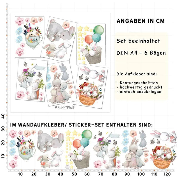 Wandtattoo Hasen Kinderzimmer Wandaufkleber Set - Sunnywall - Individualität trifft Design