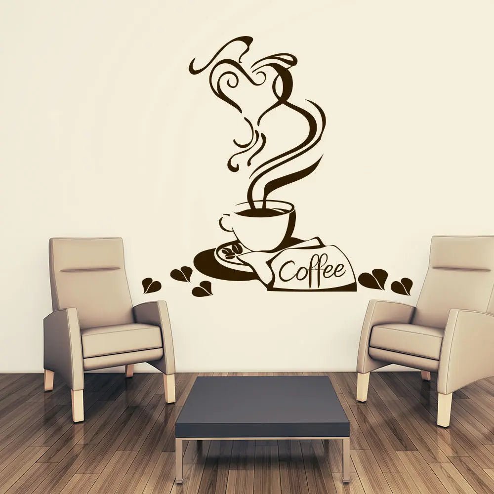 Wandtattoo Heart Coffee – Kaffeetasse mit Herz-Dampf & Schriftzug für die Küche - Sunnywall - Individualität trifft Design