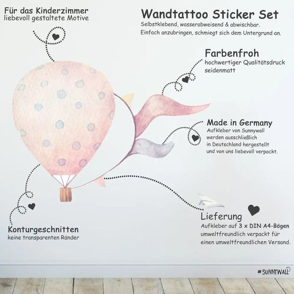 Wandtattoo Heißluftballon Kinderzimmer Wandaufkleber Set - Sunnywall - Individualität trifft Design