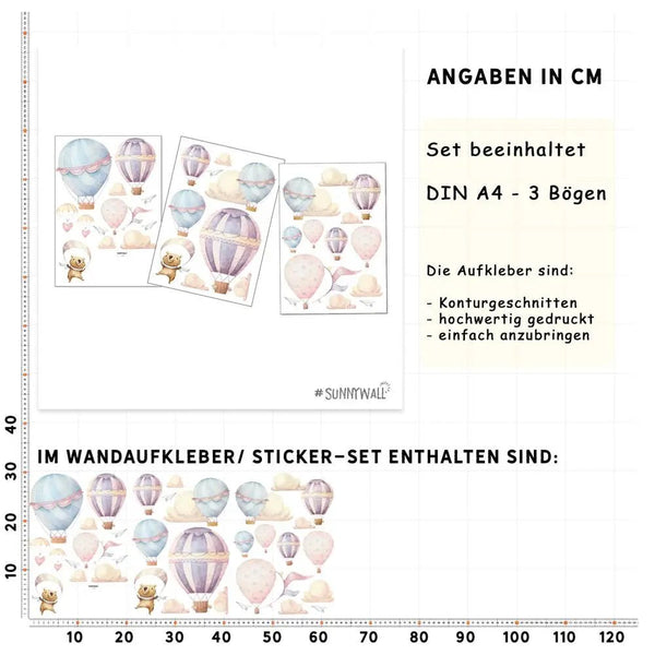 Wandtattoo Heißluftballon Kinderzimmer Wandaufkleber Set - Sunnywall - Individualität trifft Design