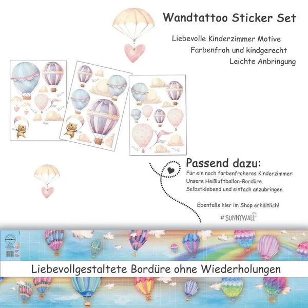 Wandtattoo Heißluftballon Kinderzimmer Wandaufkleber Set - Sunnywall - Individualität trifft Design