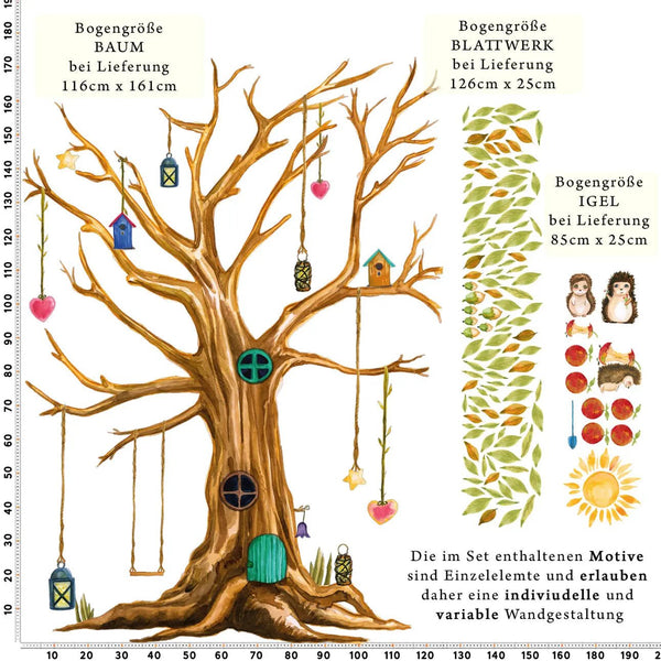 Wandtattoo Herbstbaum Baum mit Igel XXL Set - Sunnywall - Individualität trifft Design
