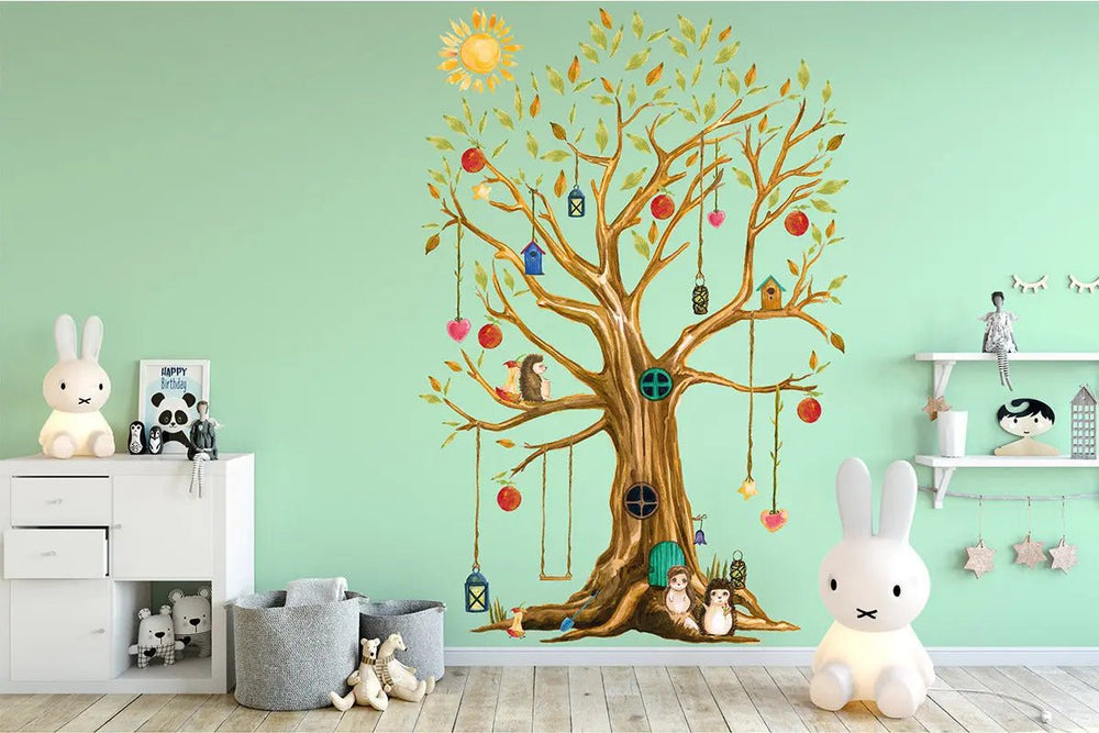 Wandtattoo Herbstbaum Baum mit Igel XXL Set - Sunnywall - Individualität trifft Design