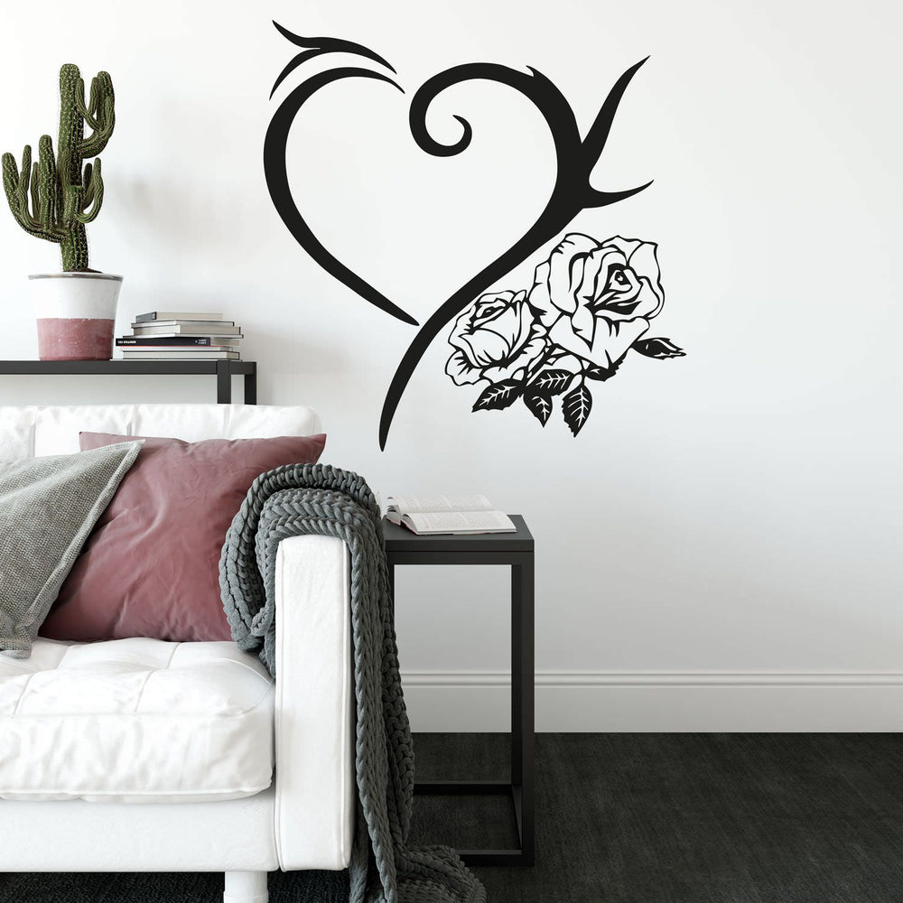 Wandtattoo Herz Rose mit Dornen Romantische Wanddeko für Schlafzimmer - Sunnywall - Individualität trifft Design