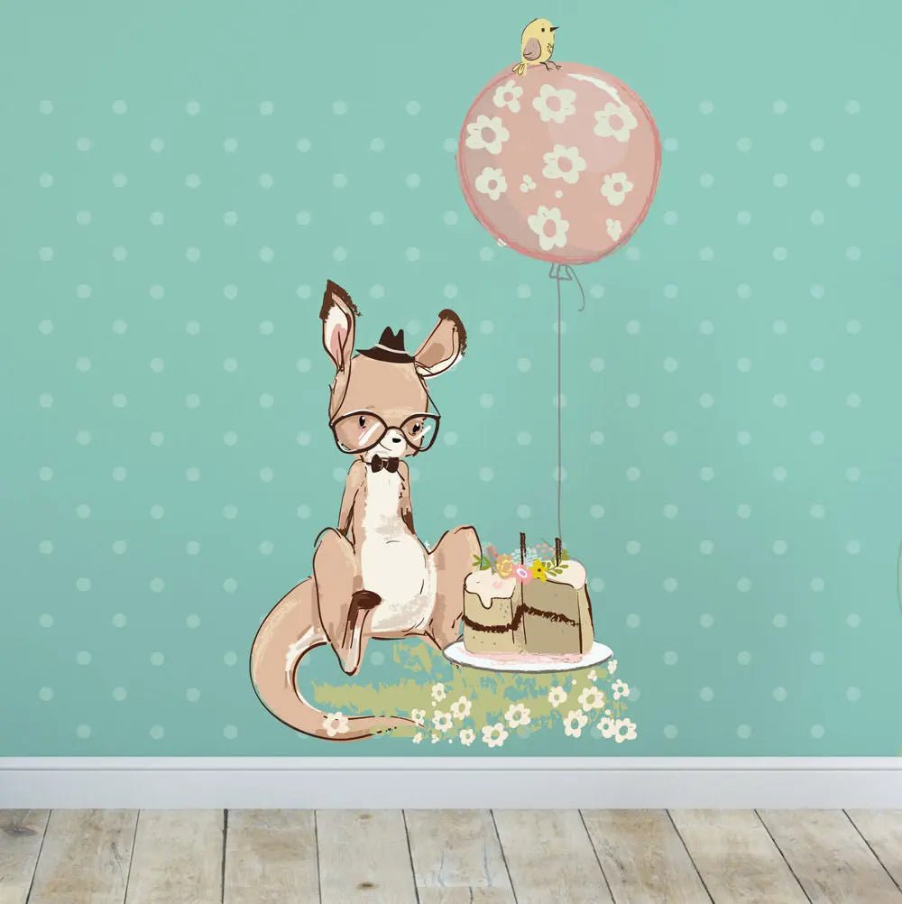 Wandtattoo Hippes Känguru Geburtstag - Aufkleber Wandsticker - Sunnywall - Individualität trifft Design