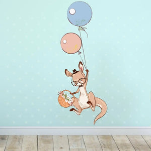 Wandtattoo Hipster Känguru Luftballon fliegend - Aufkleber Wandsticker - Sunnywall - Individualität trifft Design