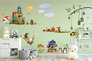 Wandtattoo Igelfamilie mit Heim XXL Set Waldtiere Igel Herbst - Sunnywall - Individualität trifft Design