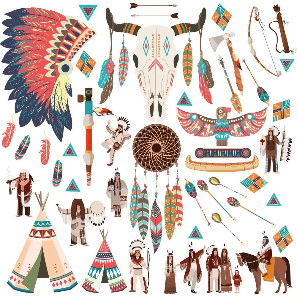 Wandtattoo Indianerzimmer XXL Set | Kinderzimmer Aufkleber bunt Wanddeko - Sunnywall - Individualität trifft Design