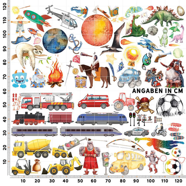 Wandtattoo Jungs Kinderzimmer – Fahrzeuge, Tiere & Spielzeug in XXL - Sunnywall - Individualität trifft Design