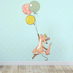 Wandtattoo - Känguru mit Blumenkranz und Luftballon - Aufkleber Wandsticker - Sunnywall - Individualität trifft Design