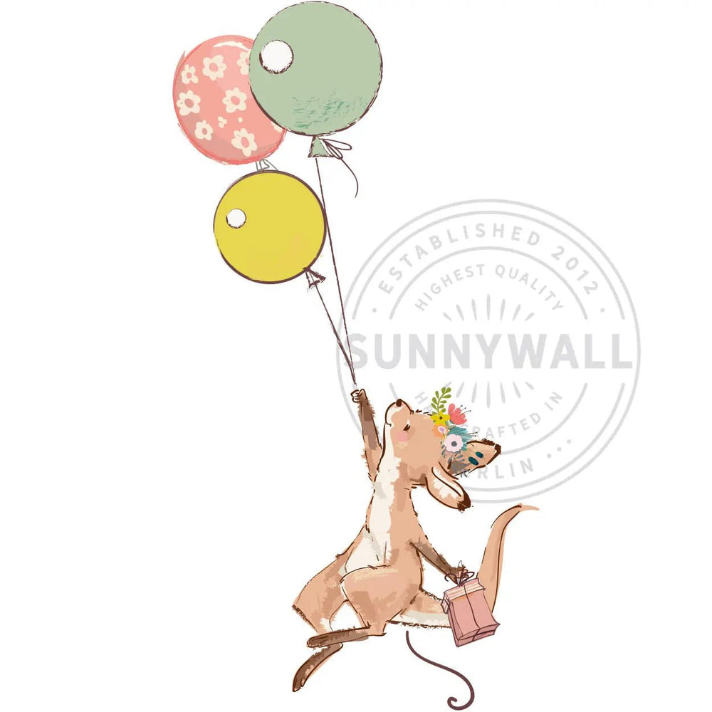 Wandtattoo - Känguru mit Blumenkranz und Luftballon - Aufkleber Wandsticker - Sunnywall - Individualität trifft Design