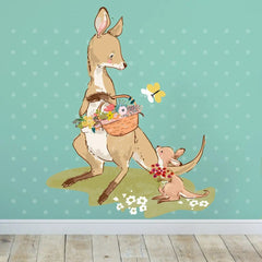 Wandtattoo - Känguru Mutter und Kind mit Blumenkorb - Aufkleber Wandsticker - Sunnywall - Individualität trifft Design