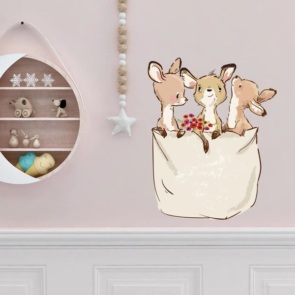 Wandtattoo Känguru Tasche – Drei süße Babys im Beutel - Sunnywall - Individualität trifft Design