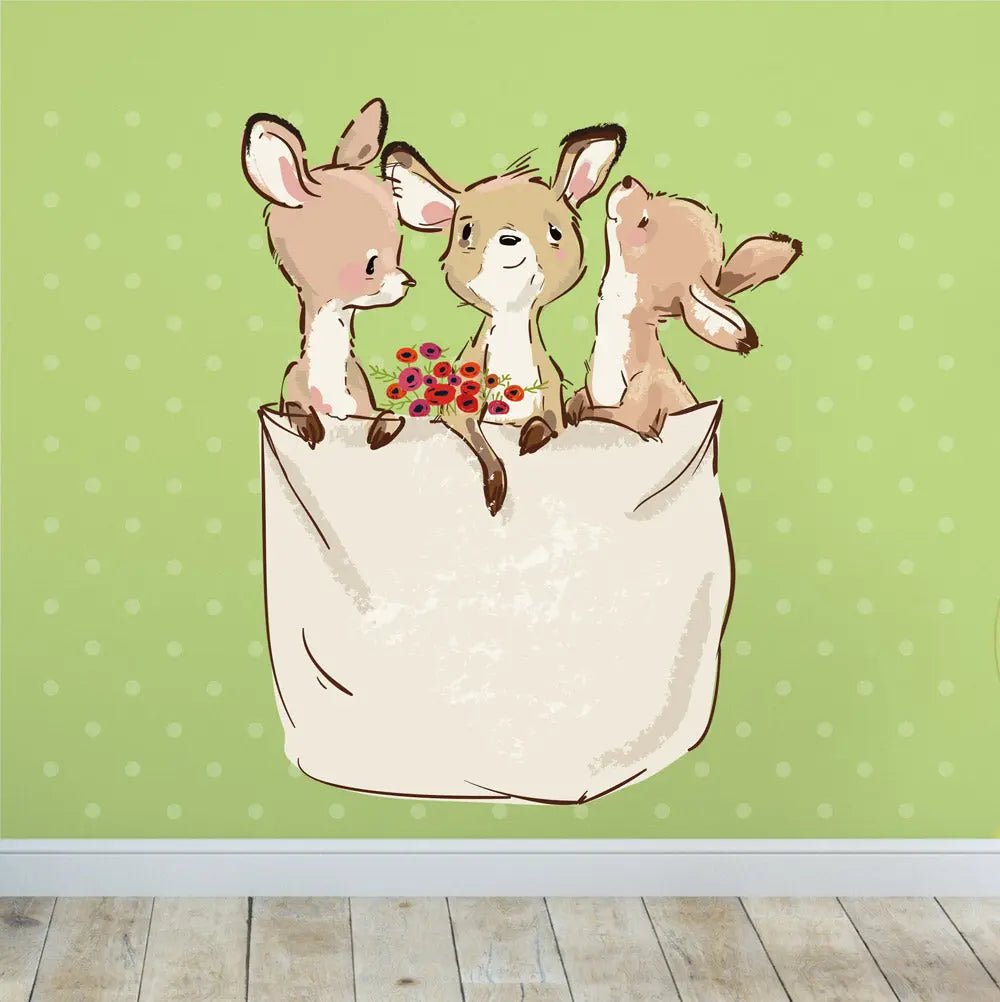 Wandtattoo Känguru Tasche – Drei süße Babys im Beutel - Sunnywall - Individualität trifft Design