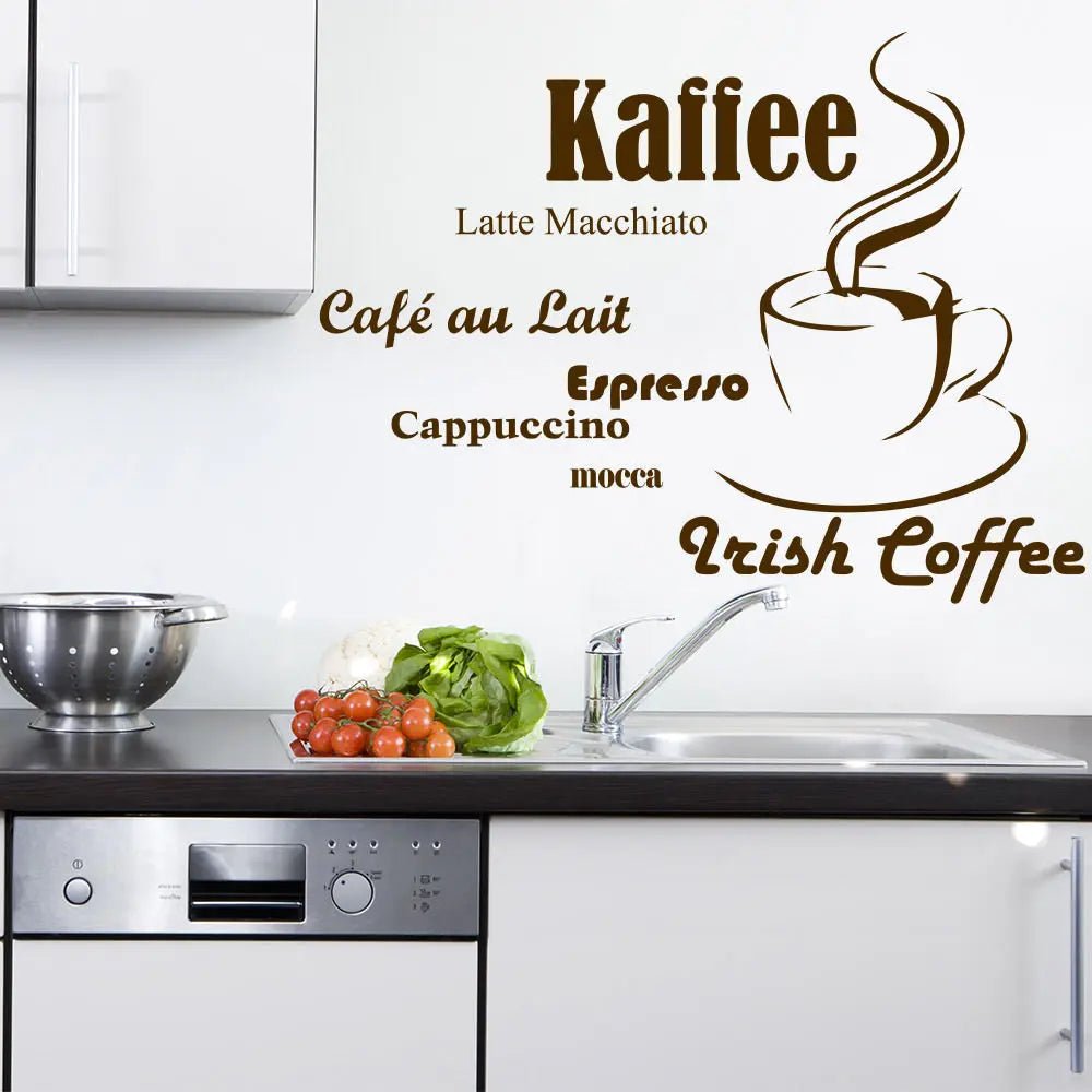 Wandtattoo Kaffee Latte – Wanddeko mit Kaffeetasse & Kaffeesorten für die Küche - Sunnywall - Individualität trifft Design