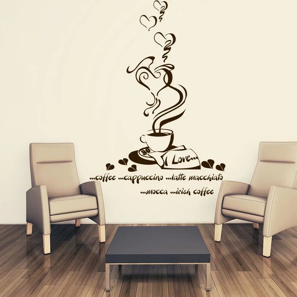 Wandtattoo Kaffee Liebe – Herzförmiger Dampf & Spruch für Küche und Kaffeebar - Sunnywall - Individualität trifft Design