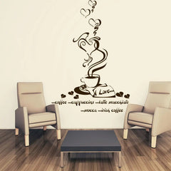 Wandtattoo Kaffee Liebe – Herzförmiger Dampf & Spruch für Küche und Kaffeebar - Sunnywall - Individualität trifft Design