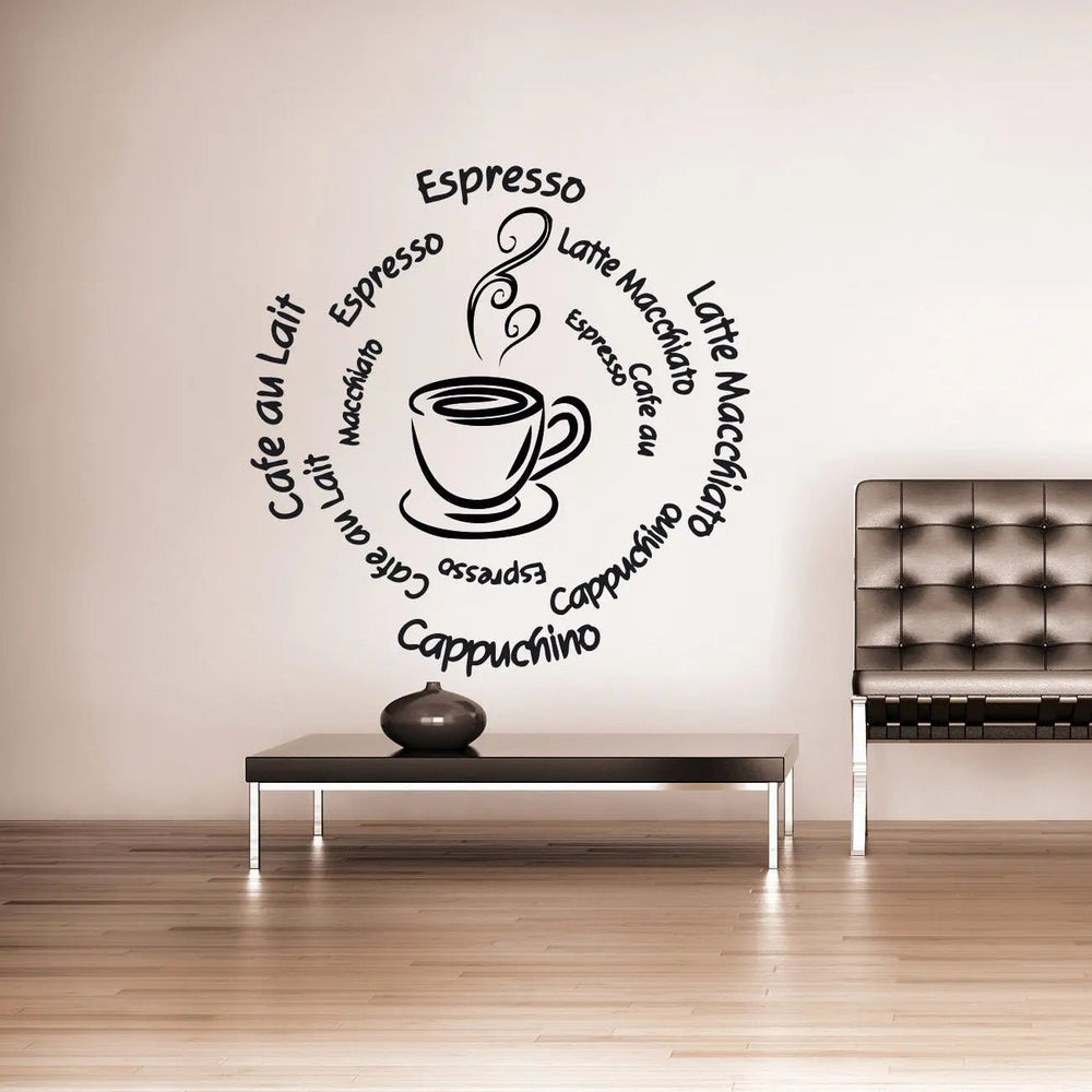 Wandtattoo Kaffeetasse Wörter – Typografisches Kaffee-Motiv für deine Küche - Sunnywall - Individualität trifft Design