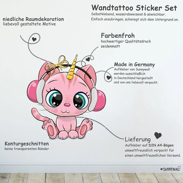 Wandtattoo Katze Einhorn – Kinderzimmer Wandaufkleber – Sunnywall Sticker Set - Sunnywall - Individualität trifft Design