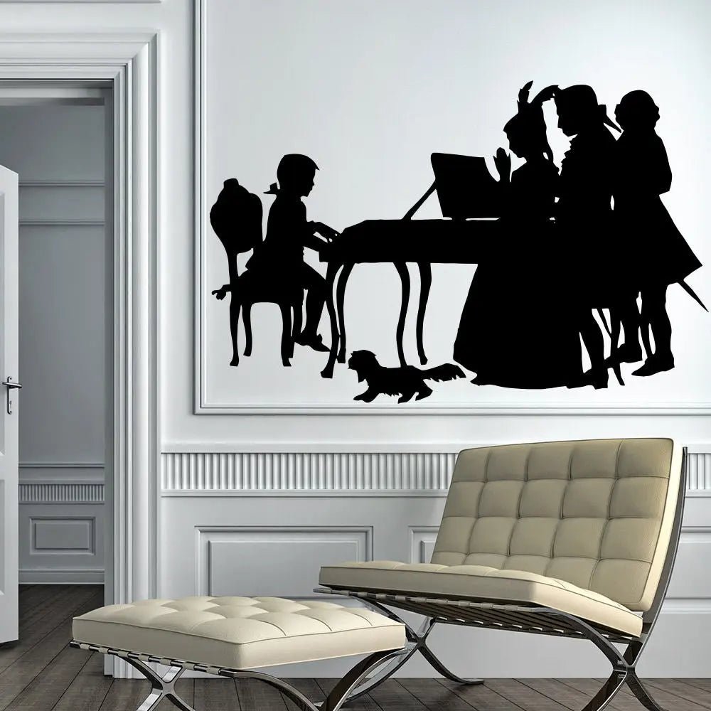 Wandtattoo Klavier Szene im Mozart-Stil Scherenschnitt Deko für Wohnzimmer - Sunnywall - Individualität trifft Design