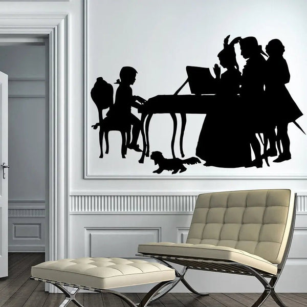 Wandtattoo Klavier Szene im Mozart-Stil Scherenschnitt Deko für Wohnzimmer - Sunnywall - Individualität trifft Design