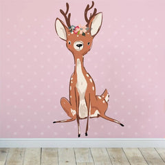 Wandtattoo Kleiner Hirsch mit Blumenkranz - Wandsticker Aufkleber - Sunnywall - Individualität trifft Design