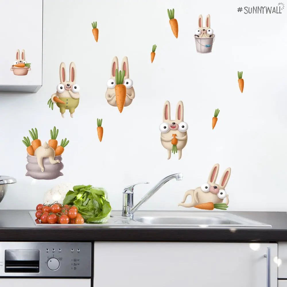 Wandtattoo Küchen Hasen Wandaufkleber Sticker Set - Sunnywall - Individualität trifft Design