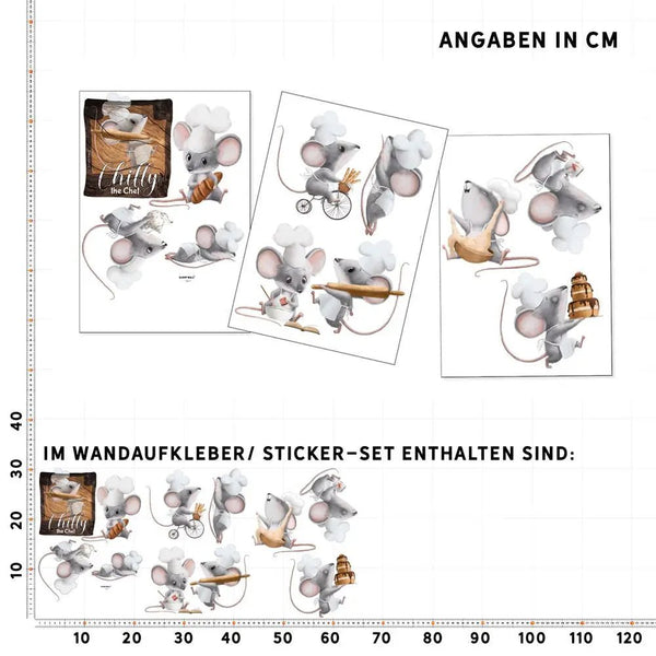 Wandtattoo Küchenmaus Chilly Wandaufkleber Set - Sunnywall - Individualität trifft Design