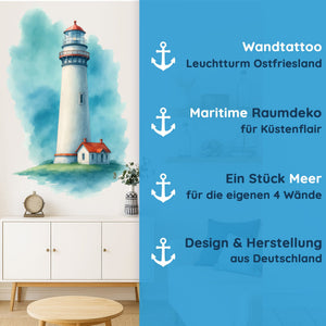Wandtattoo Leuchtturm Aquarell Ostfriesland – Stilvoll maritime Szenerie für Wohnzimmer & Esszimmer - Sunnywall - Individualität trifft Design