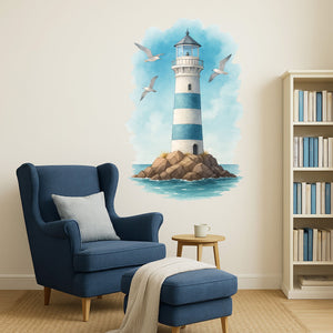 Wandtattoo Leuchtturm Maritim – Buntes Wandbild mit Möwen & Meerblick für Wohnzimmer, Schlafzimmer & Küsten-Deko - Sunnywall - Individualität trifft Design