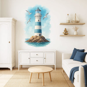 Wandtattoo Leuchtturm Maritim – Buntes Wandbild mit Möwen & Meerblick für Wohnzimmer, Schlafzimmer & Küsten-Deko - Sunnywall - Individualität trifft Design