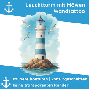 Wandtattoo Leuchtturm Maritim – Buntes Wandbild mit Möwen & Meerblick für Wohnzimmer, Schlafzimmer & Küsten-Deko - Sunnywall - Individualität trifft Design