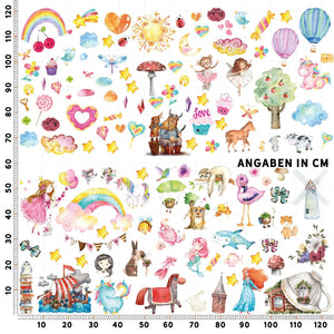 Wandtattoo Mädchen Kinderzimmer – bunter Mix aus Spielzeug, Tieren & Herzmotiven - Sunnywall - Individualität trifft Design