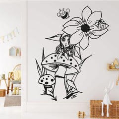 Wandtattoo Mädchen Pilz Kinderzimmer – Fee auf Blume im Märchenstil - Sunnywall - Individualität trifft Design