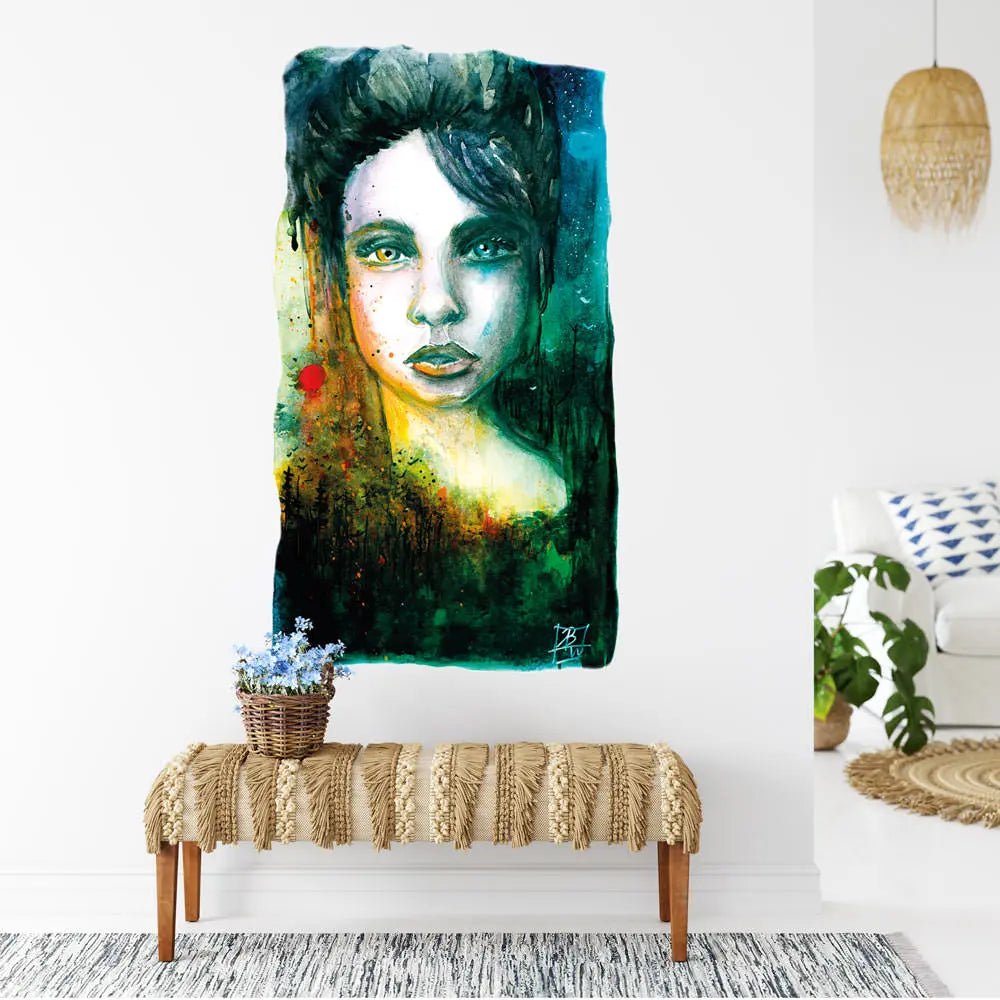 Wandtattoo Mädchen Portrait – Aquarell Kunstwerk in Feuer und Wasser - Sunnywall - Individualität trifft Design