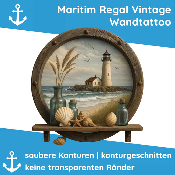 Wandtattoo Maritim Bullauge – Wandsticker mit Leuchtturm & Regal-Optik für Bad, Flur & maritime Dekoration - Sunnywall - Individualität trifft Design
