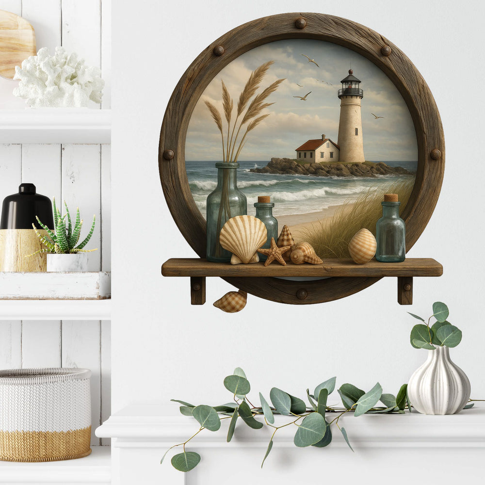 Wandtattoo Maritim Bullauge – Wandsticker mit Leuchtturm & Regal-Optik für Bad, Flur & maritime Dekoration - Sunnywall - Individualität trifft Design