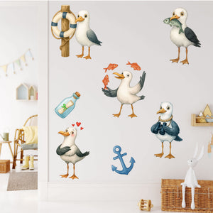 Wandtattoo Maritim – Buntes Möwen Wandsticker Set mit Anker, Rettungsring & Flaschenpost für Kinderzimmer & maritime Wohnräume - Sunnywall - Individualität trifft Design