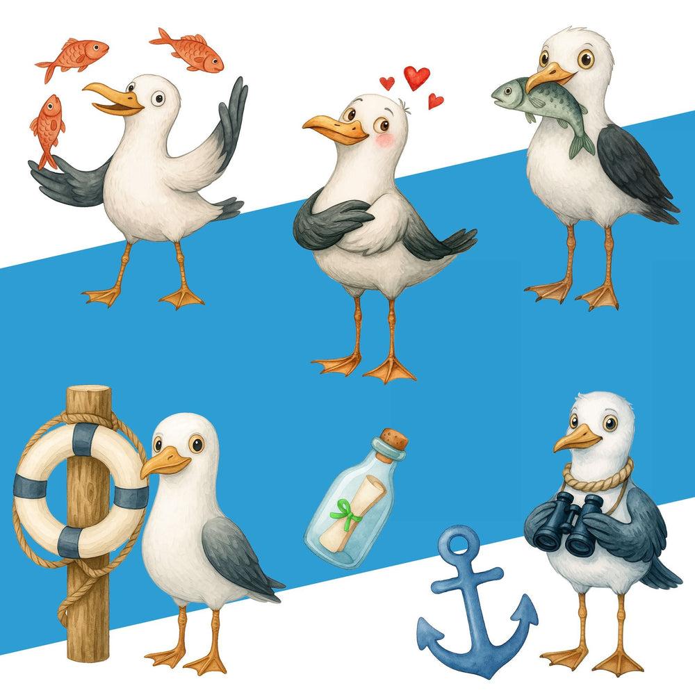 Wandtattoo Maritim – Buntes Möwen Wandsticker Set mit Anker, Rettungsring & Flaschenpost für Kinderzimmer & maritime Wohnräume - Sunnywall - Individualität trifft Design
