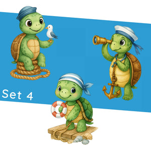 Wandtattoo Maritim Schildkröte – Wandsticker Set mit Fernrohr, Anker & Rettungsring für Kinderzimmer & maritime Dekoration - Sunnywall - Individualität trifft Design